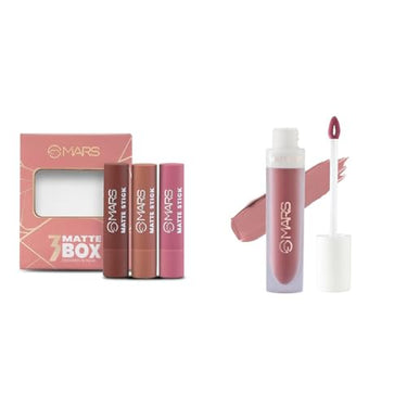 MARS Matte Box Set of 3 Lipsticks for Women (3x3.2 gm) (05-Blushed & Nudes) Matte Liquid Lip Color | Long Lasting | Non-Transfer & Waterproof Lipstick for Women (4.5 ml) (03-Blow a Kiss)